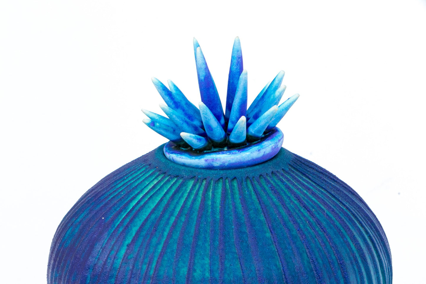 Natalie Blake (American, 20th C.) Artisanal Glazed Ceramic Vase With Spiked Lid