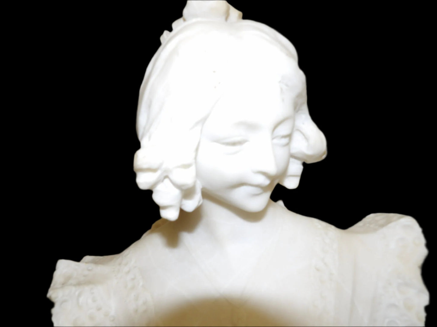 Italian Carved Marble Bust Of Woman With Necklace And Lace Signed Cifarelli