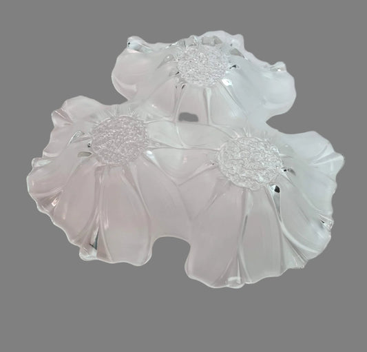 Vintage Mikasa Crystal Sunflower Frost 3 Part Divided Serving Bowl