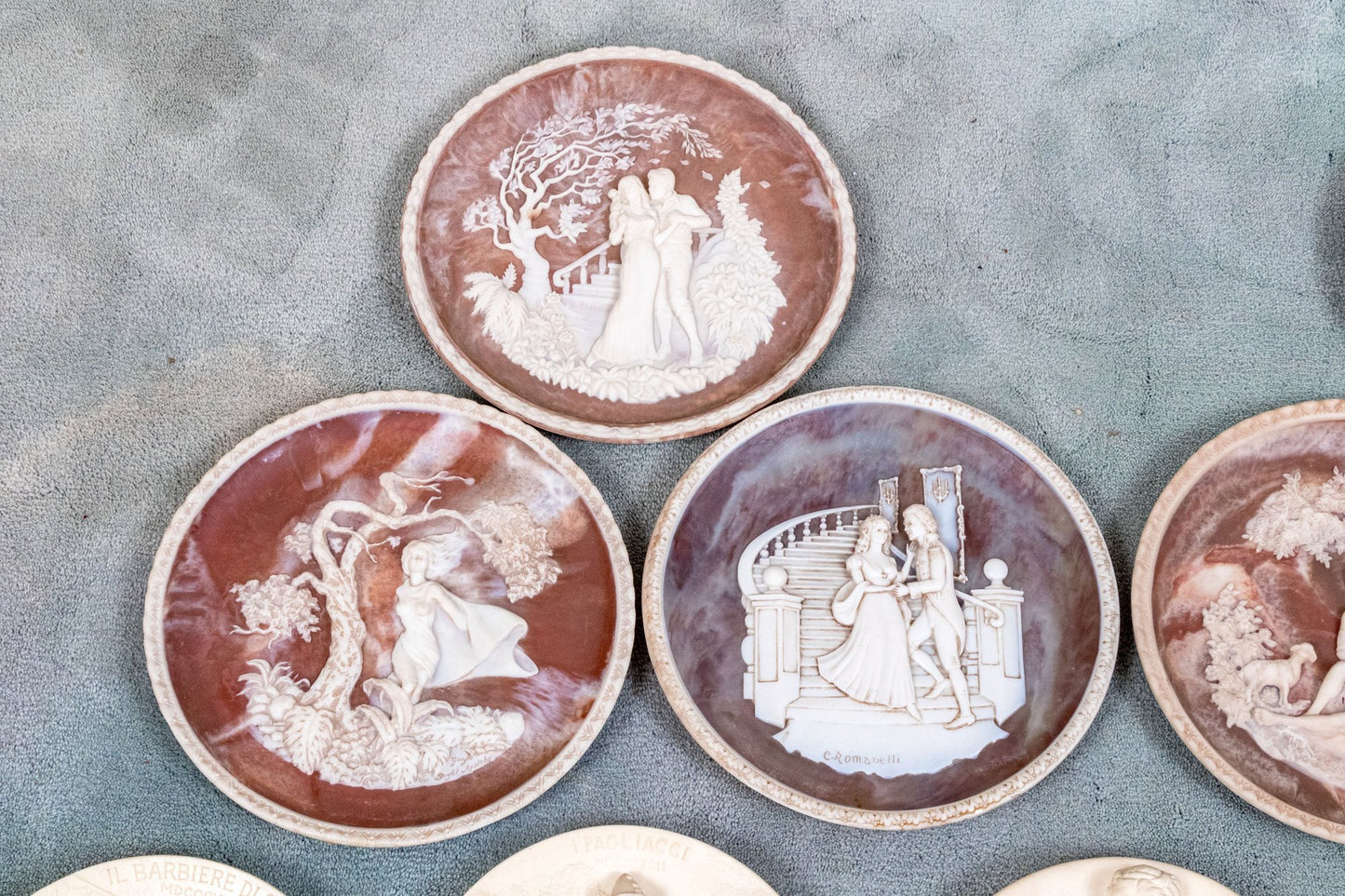 Unique Assembled Collection Of Fifteen Relief Decorated Ceramic Plates