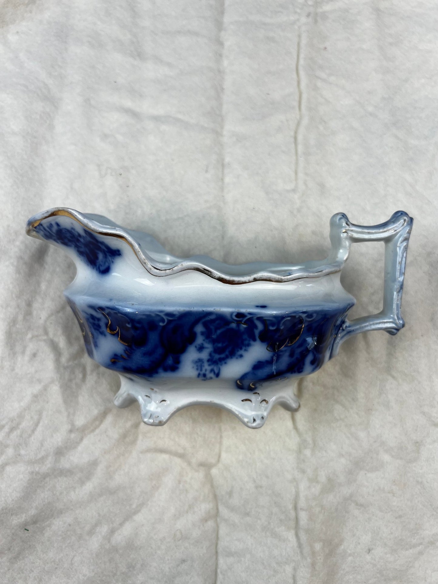 Antique W.H. Grindley Flow Blue Argyle Gravy Boat - Signed On Base
