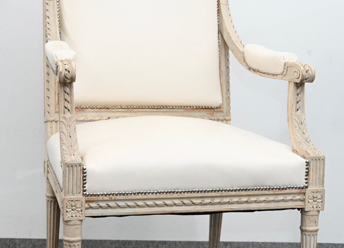 White Leather Covered Swedish Side Chair