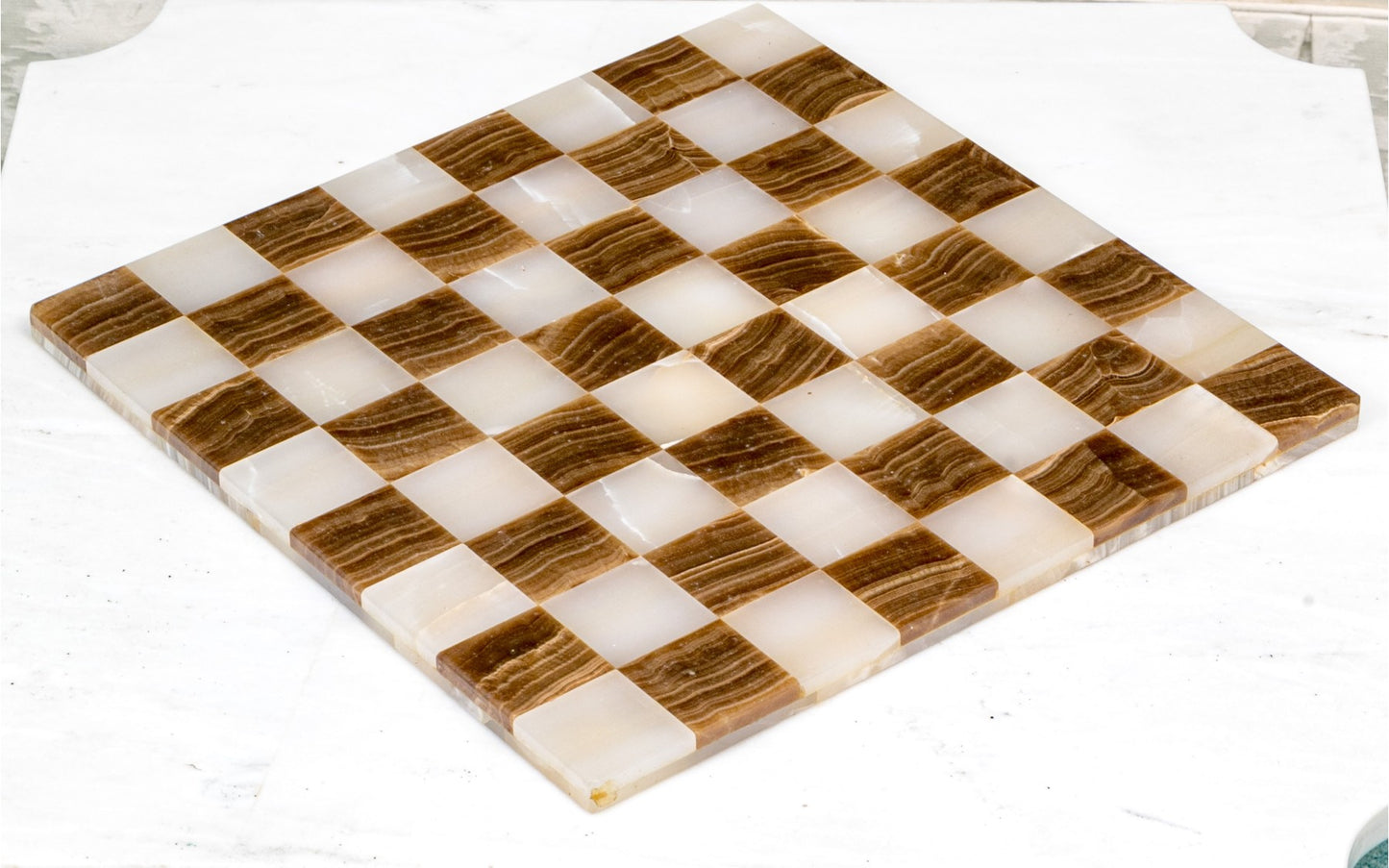 1980s Rare and Distinct Handcrafted Onyx and Marble Chess Set on Jacobean Style Wooden Frame