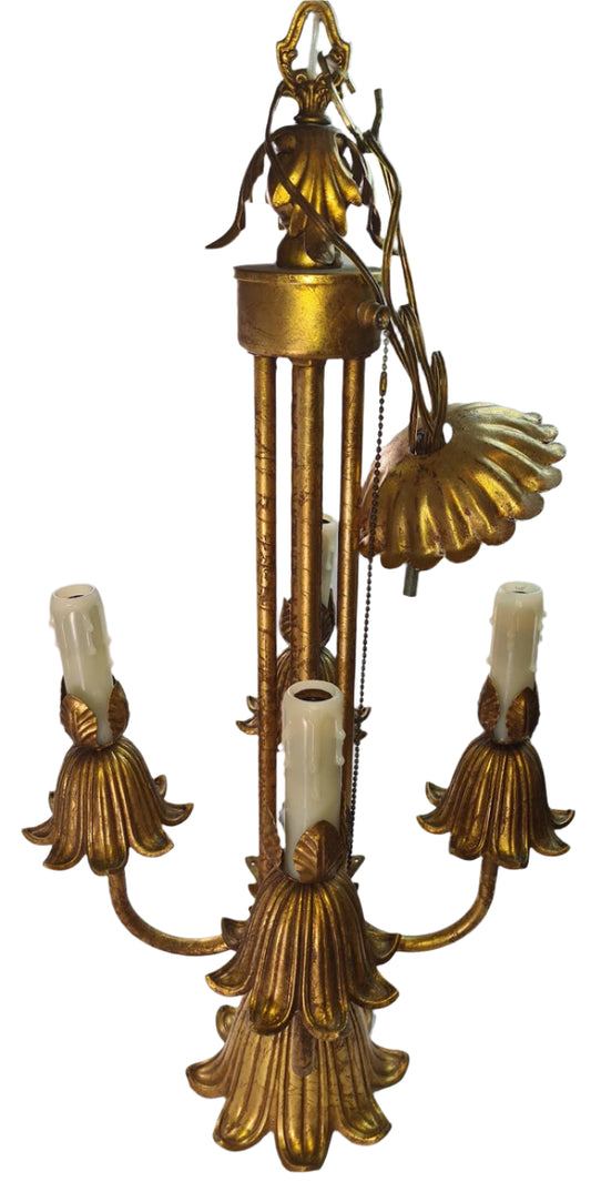 Unique French Gilded Bronze 5 Light Antique Chandelier