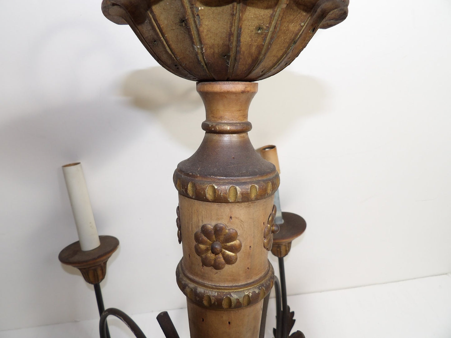 Rustic Beautifully Carved Wooden Candle Style Chandelier