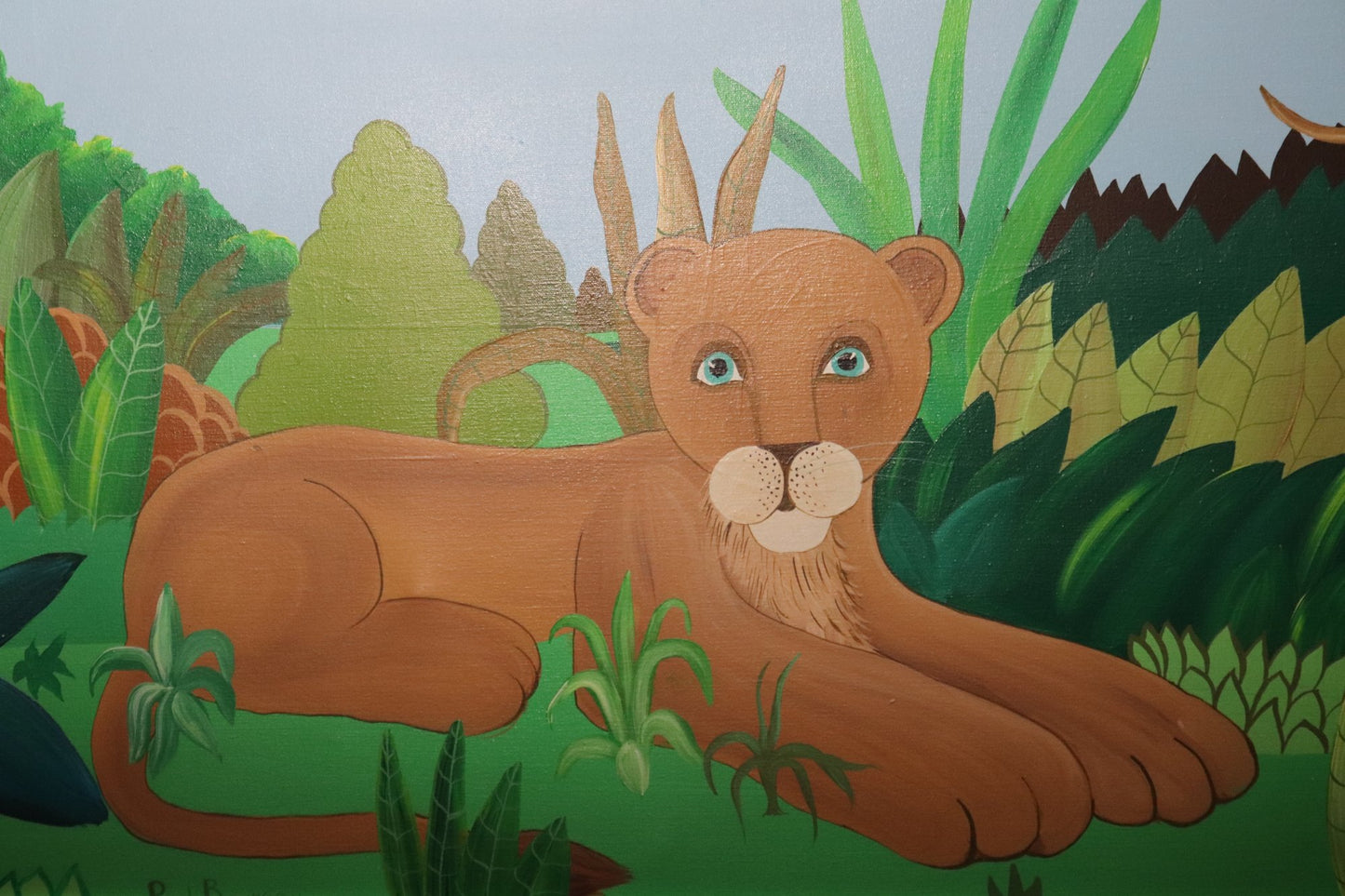 Early 20th Century Paul Boureau Lion Cub Painting on Canvas Signed by the Artist