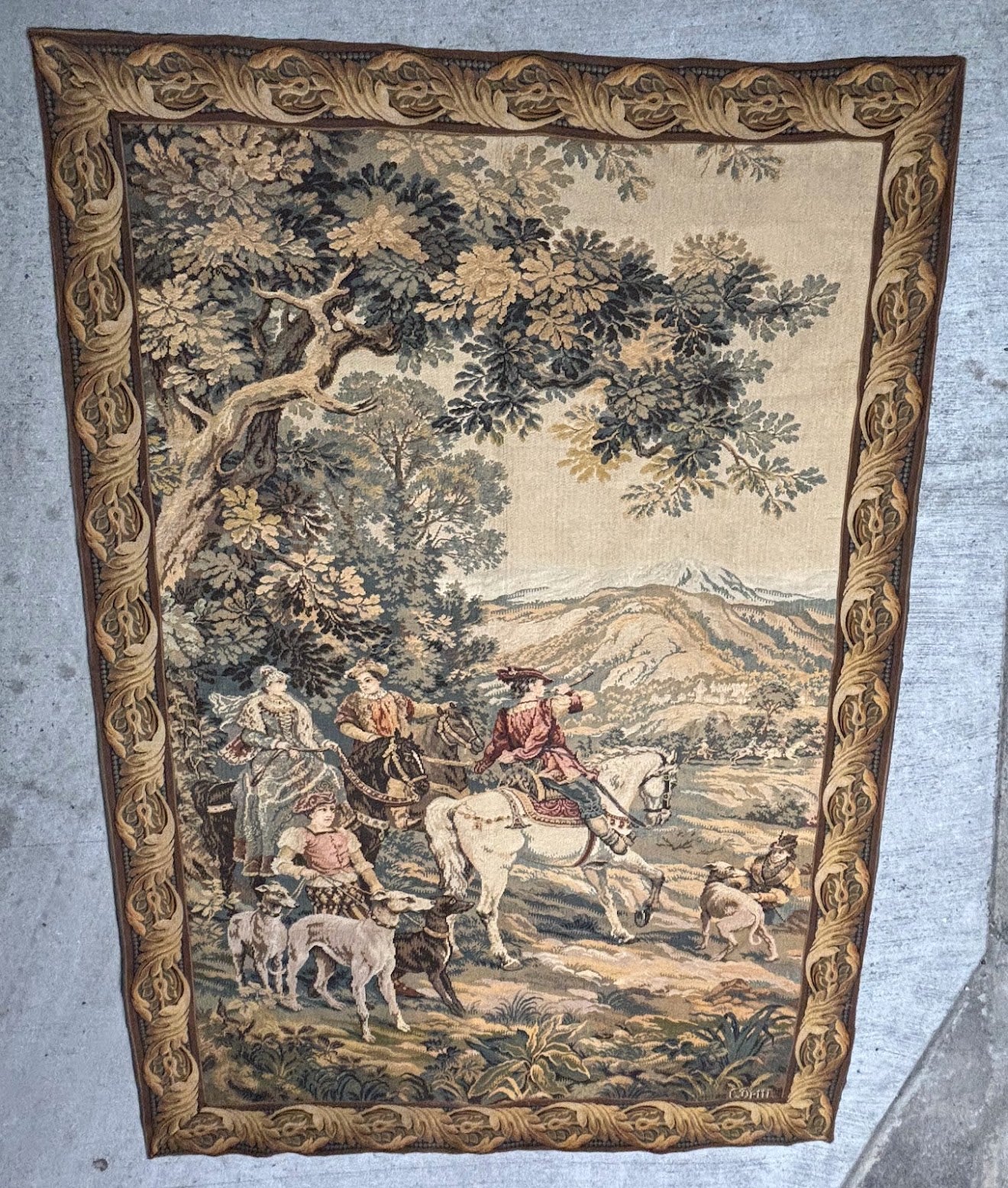 French Point de Loiselles Hunting Tapestry After Cesare Detti, circa 1970-80