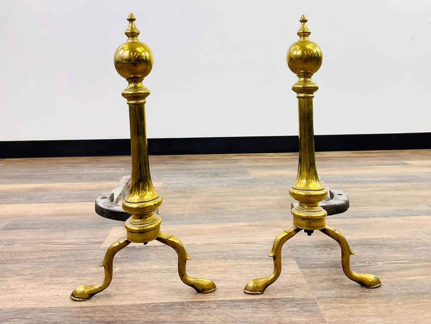 Vintage Brass Fireplace Fender and Andirons