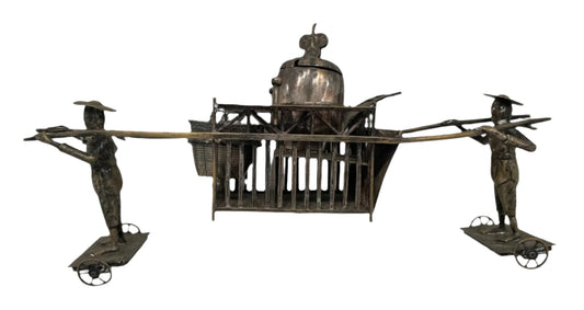 Antique Chinese Export Silver Sedan Chair Condiment Set