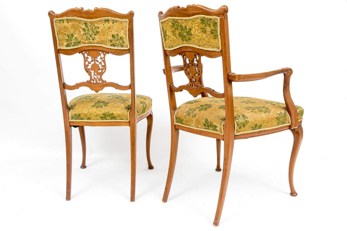 Two Antique Art Nouveau Period Fruit Wood Parlor Chairs