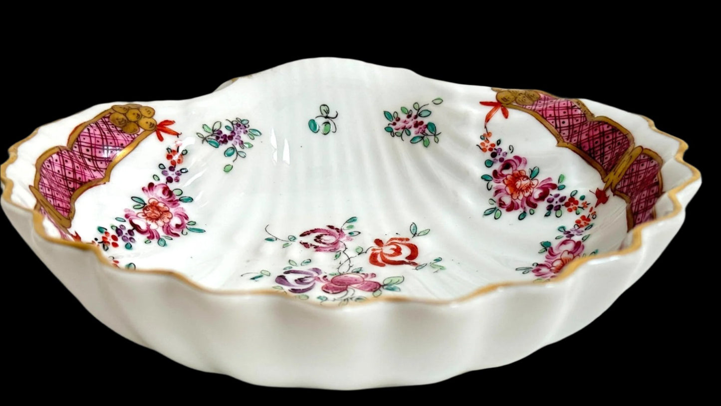 Hand Painted and Signed, French Porcelain De Paris Floral Decorated Shell Dish