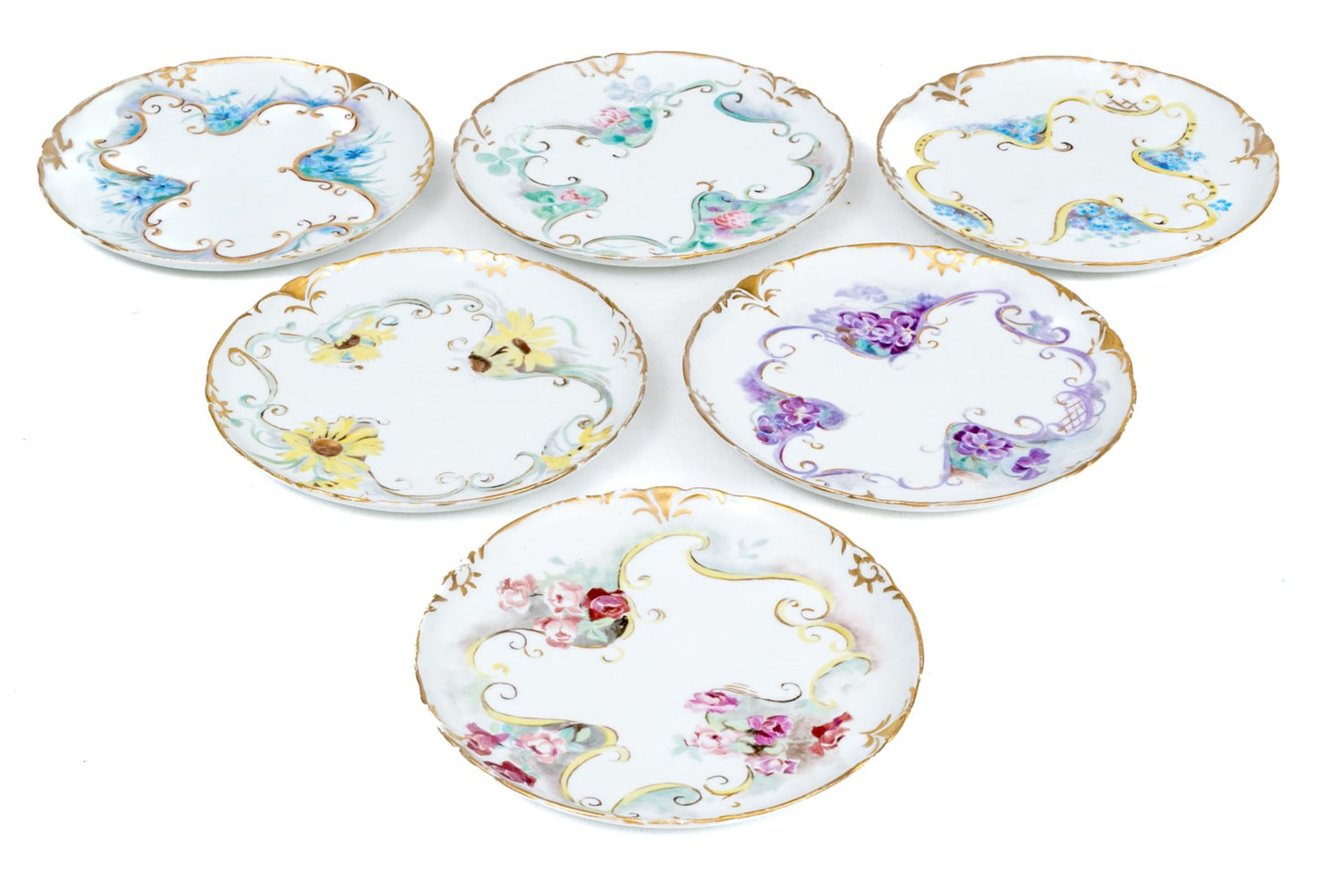 Set Of Six French Porcelain Breads And Butter Dishes