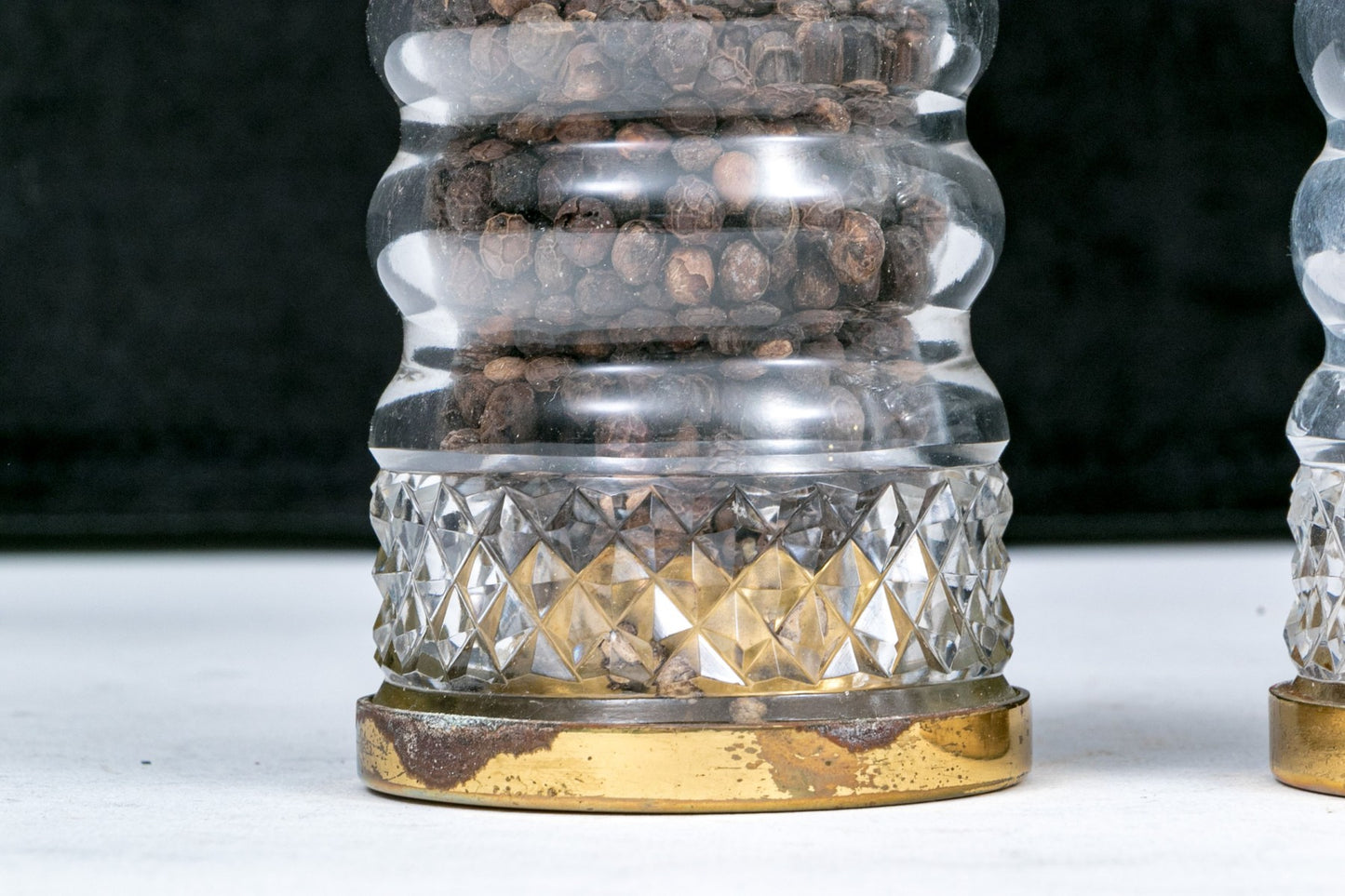 Pair Of French Crystal And Brass Salt And Pepper Shakers