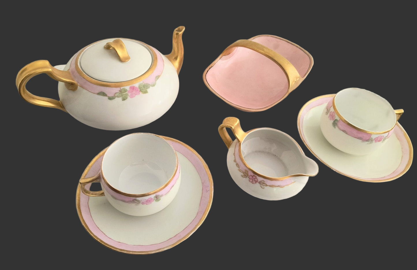 Rare Elegant Pink And Gold Tea Set, Haviland-Bavaria