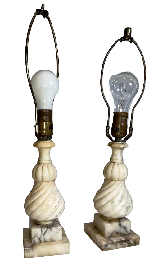 Beautiful Pair of Vintage Italian Hand Carved Alabaster Table Lamps
