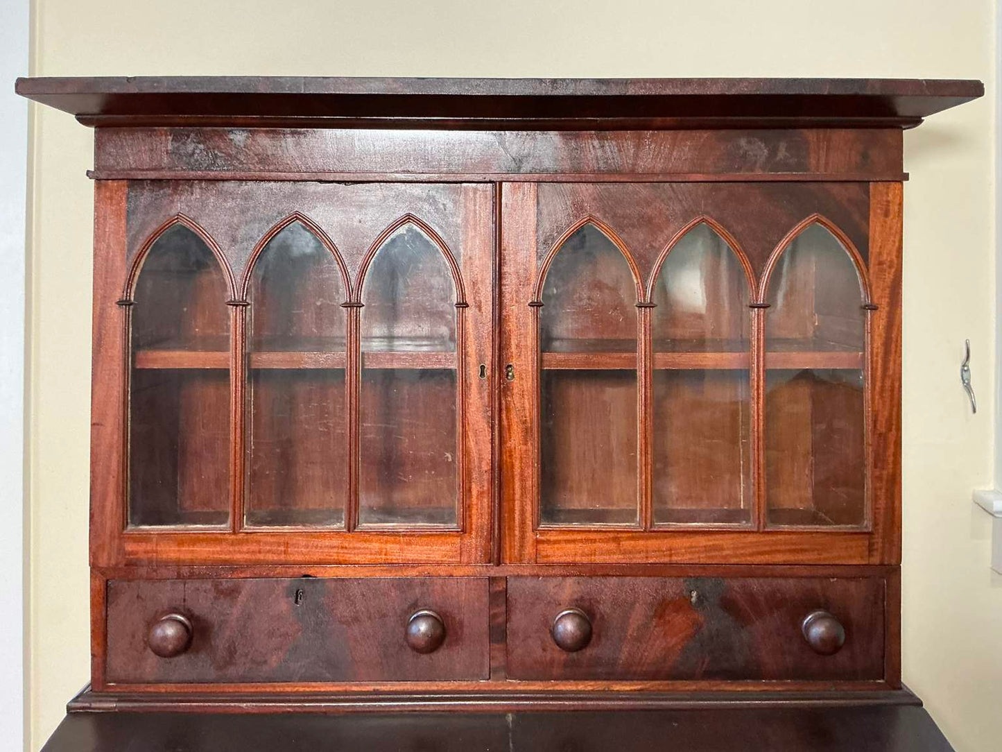 Antique American Federal Style Flame Mahogany Secretary-Bookcase Early 1800
