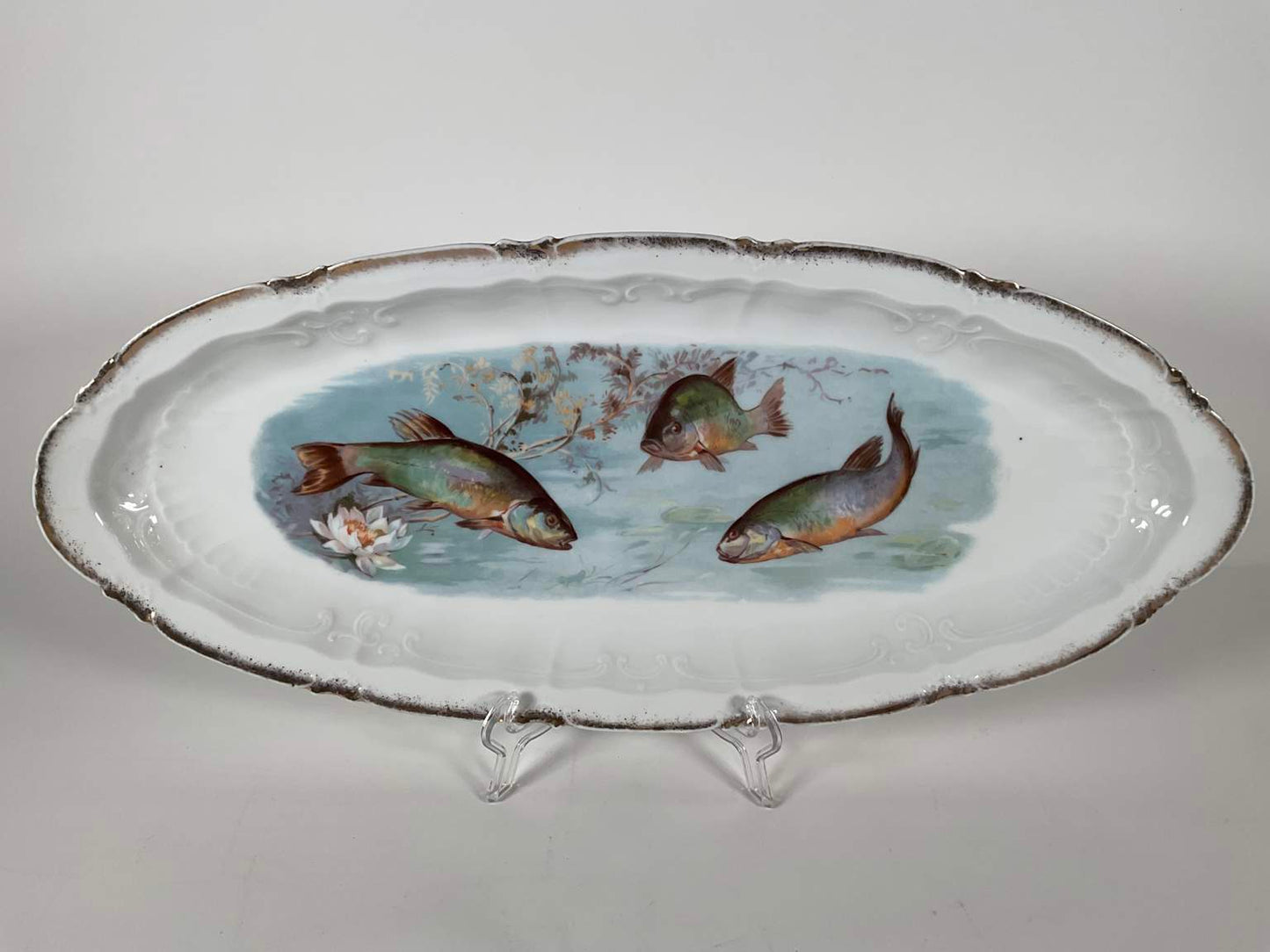 Collection of Antique Victoria Austria Porcelain Fish Dinnerware - 14 pcs