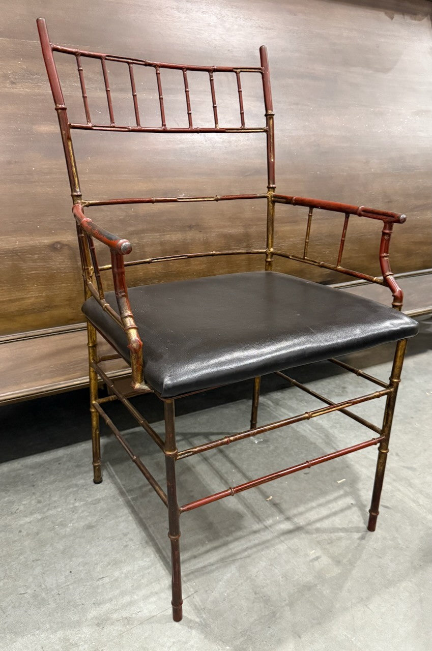 Vintage Chinese Chippendale Cast Iron Faux Bamboo Chair