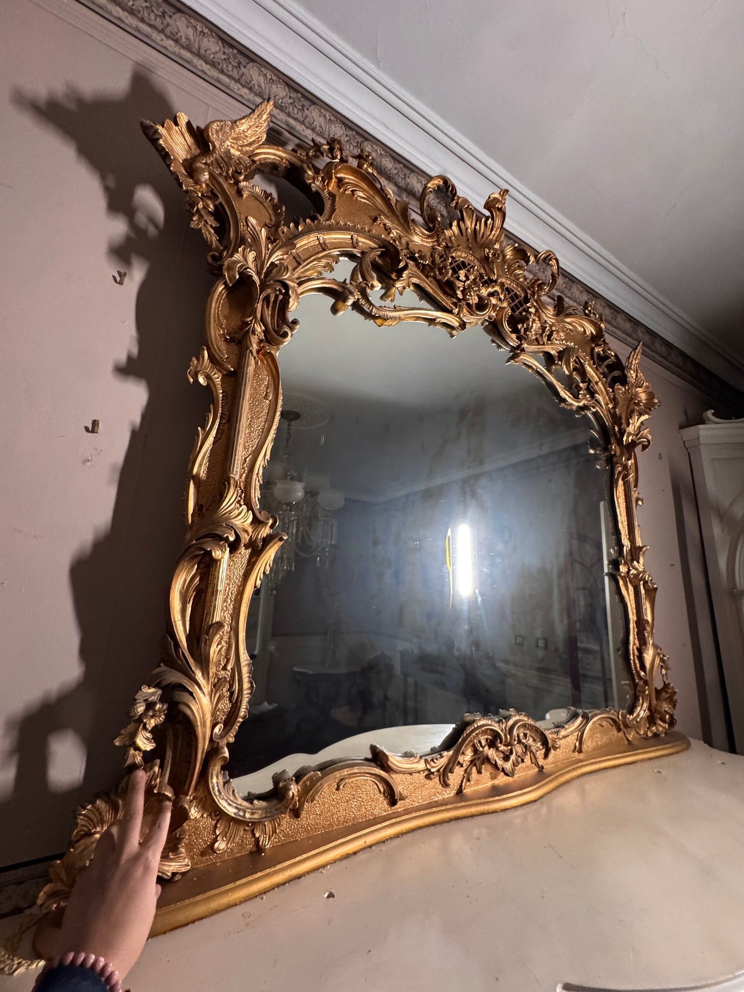 Very Large Antique Mirror, Featuring An Ornate Gilt Frame In The Louis XV Style
