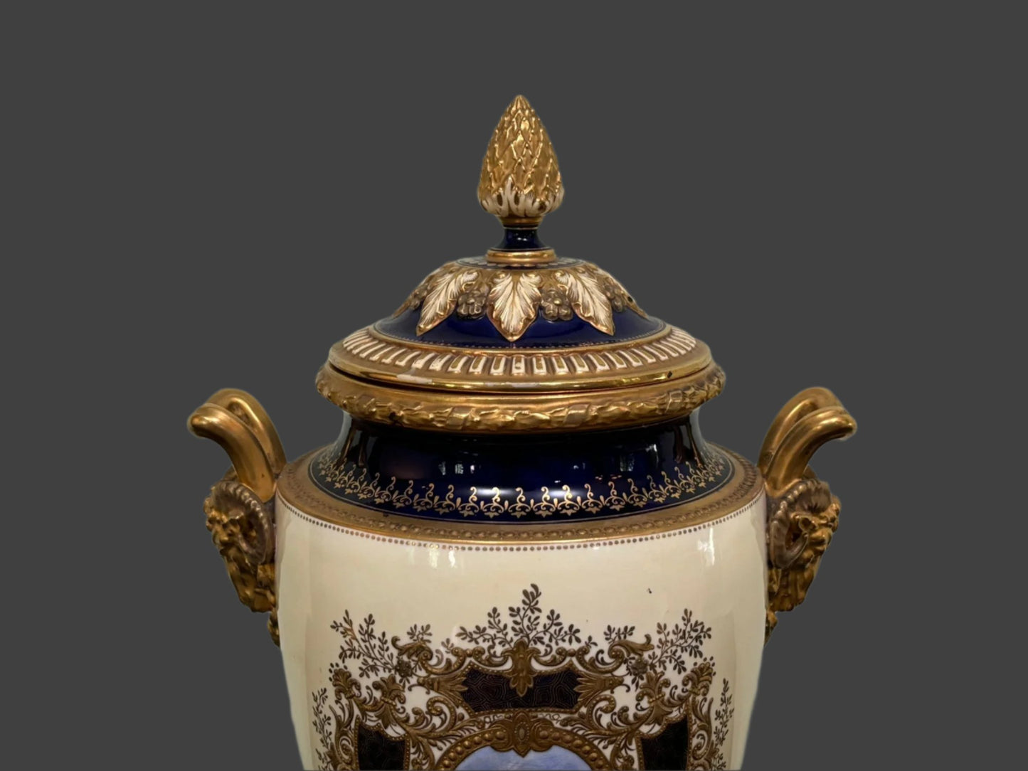 Spectacular 19th Century English Coalport Gilt Porcelain Lidded Urn