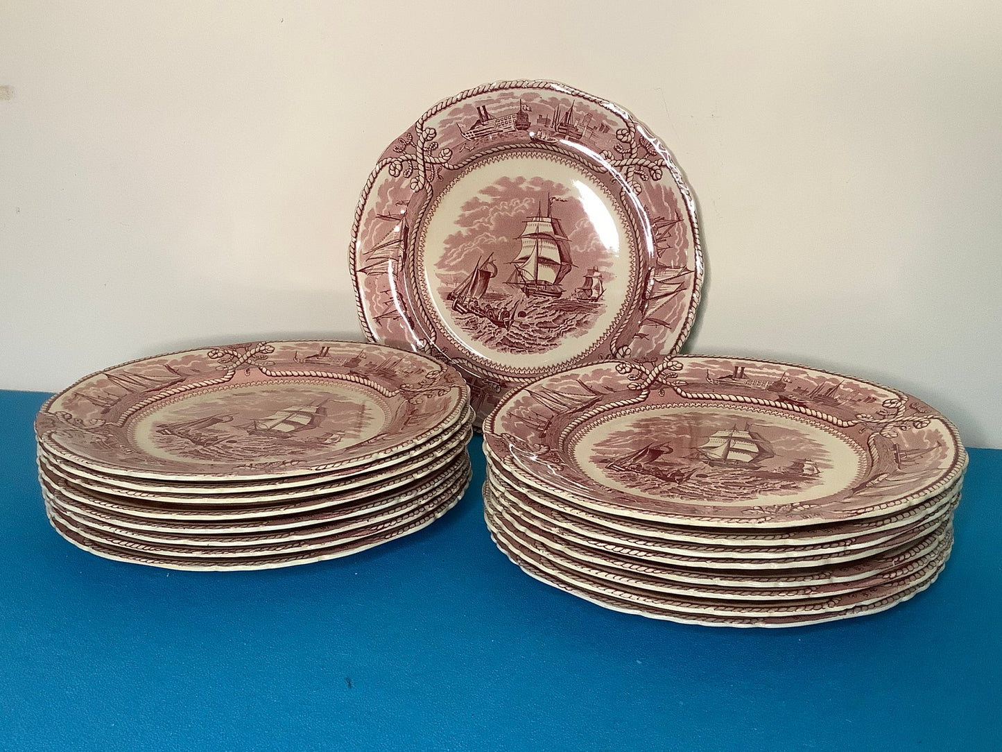 Original Victorian MASON'S IRONSTONE AMERICAN MARINE PLATES - 17 pcs