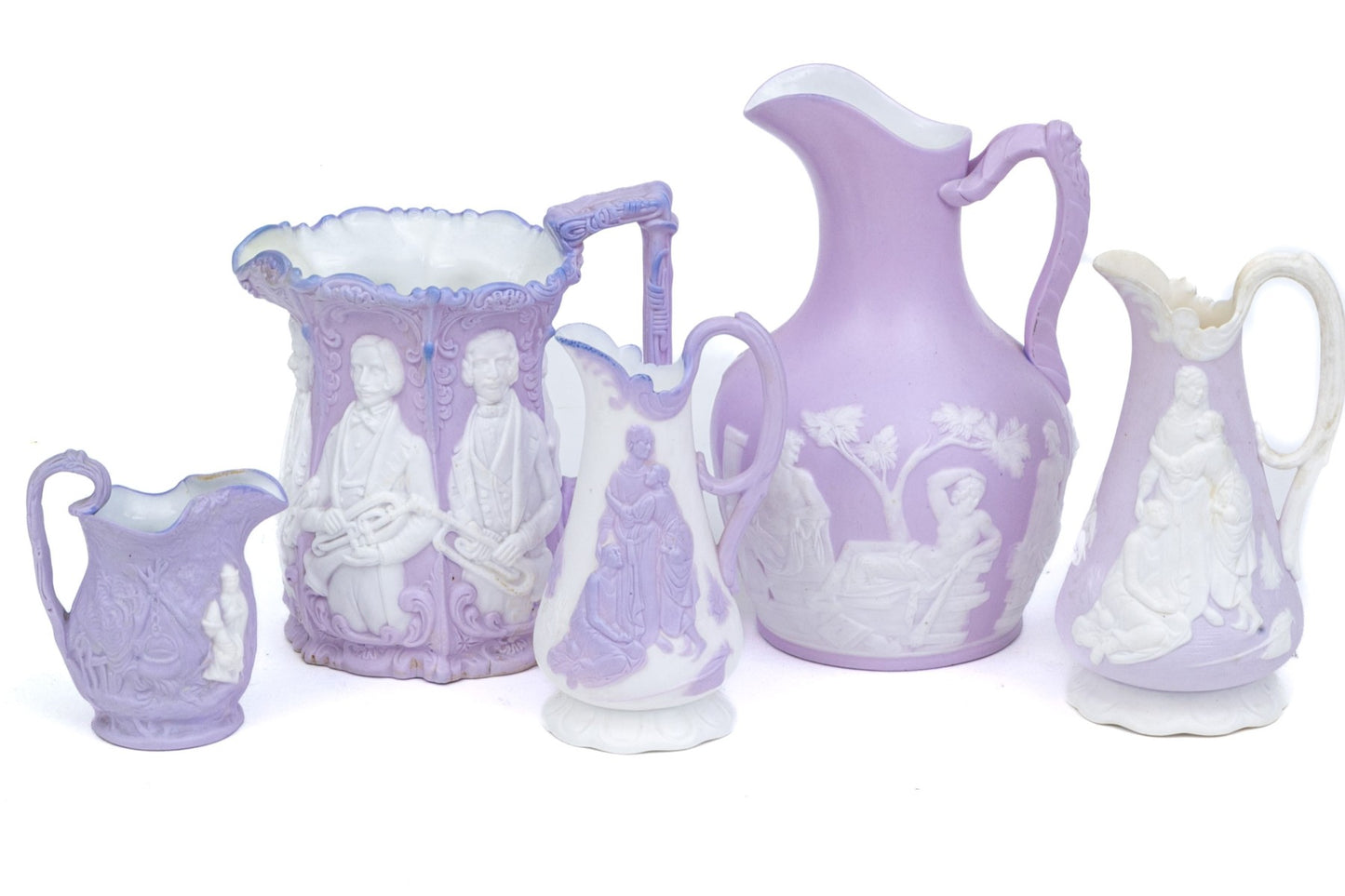 Sam L Alcock & Co High Relief Ceramic Water Pitchers And Creamers - 6 pcs