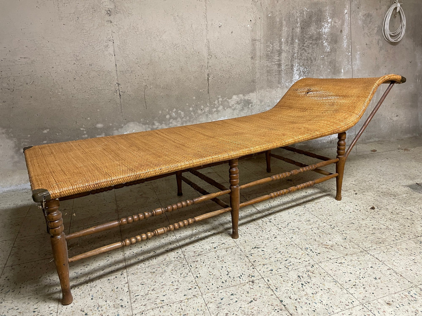 Vintage Wood And Wicker Chaise By Heywood Wakefield