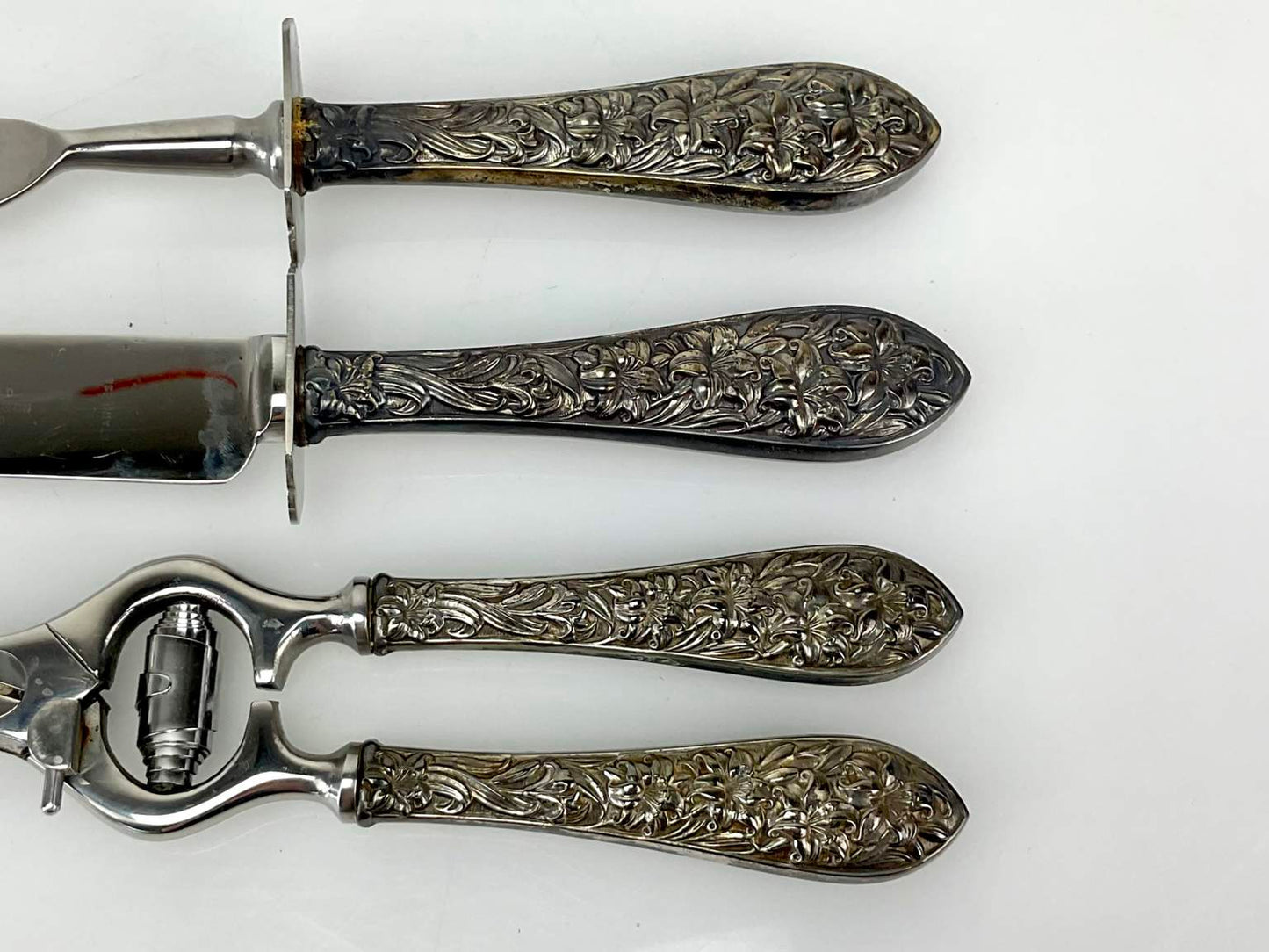 Vintage Sheffield W. Goff & Son Sterling Silver 3 Piece Carving Set