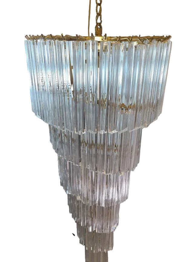 Very Large Vintage Italian Murano Glass Spiral Chandelier 55"