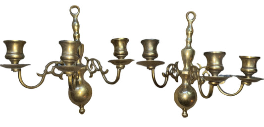 Pair of Vintage Brass Wall Sconces - Candle Holder
