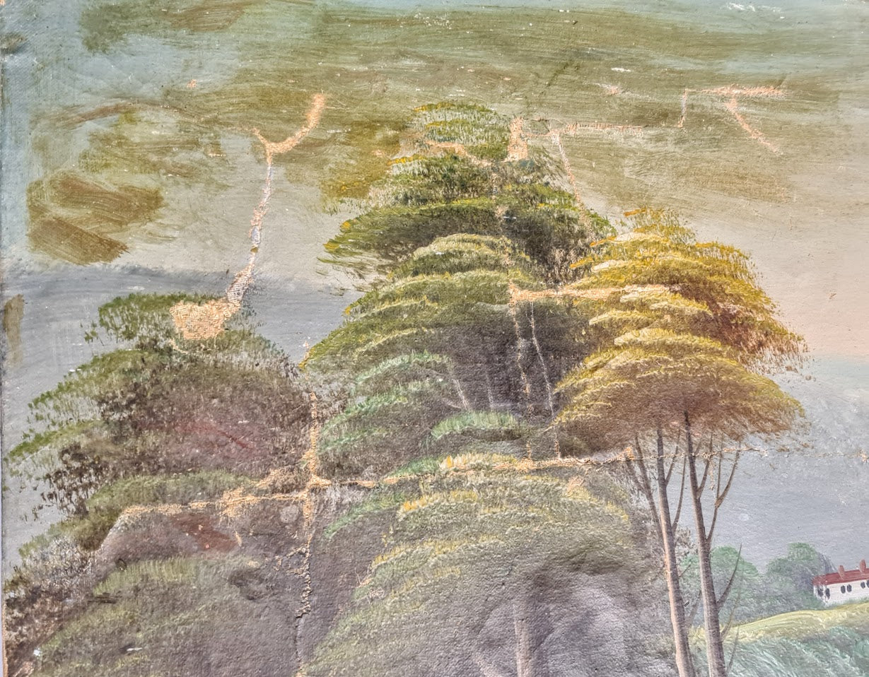 Antique-Vintage American Folk Art Landscape Painting