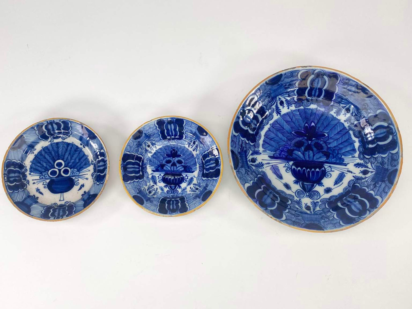 Unique 18th C Delft Blue and White Peacock Plates - 3 Pieces