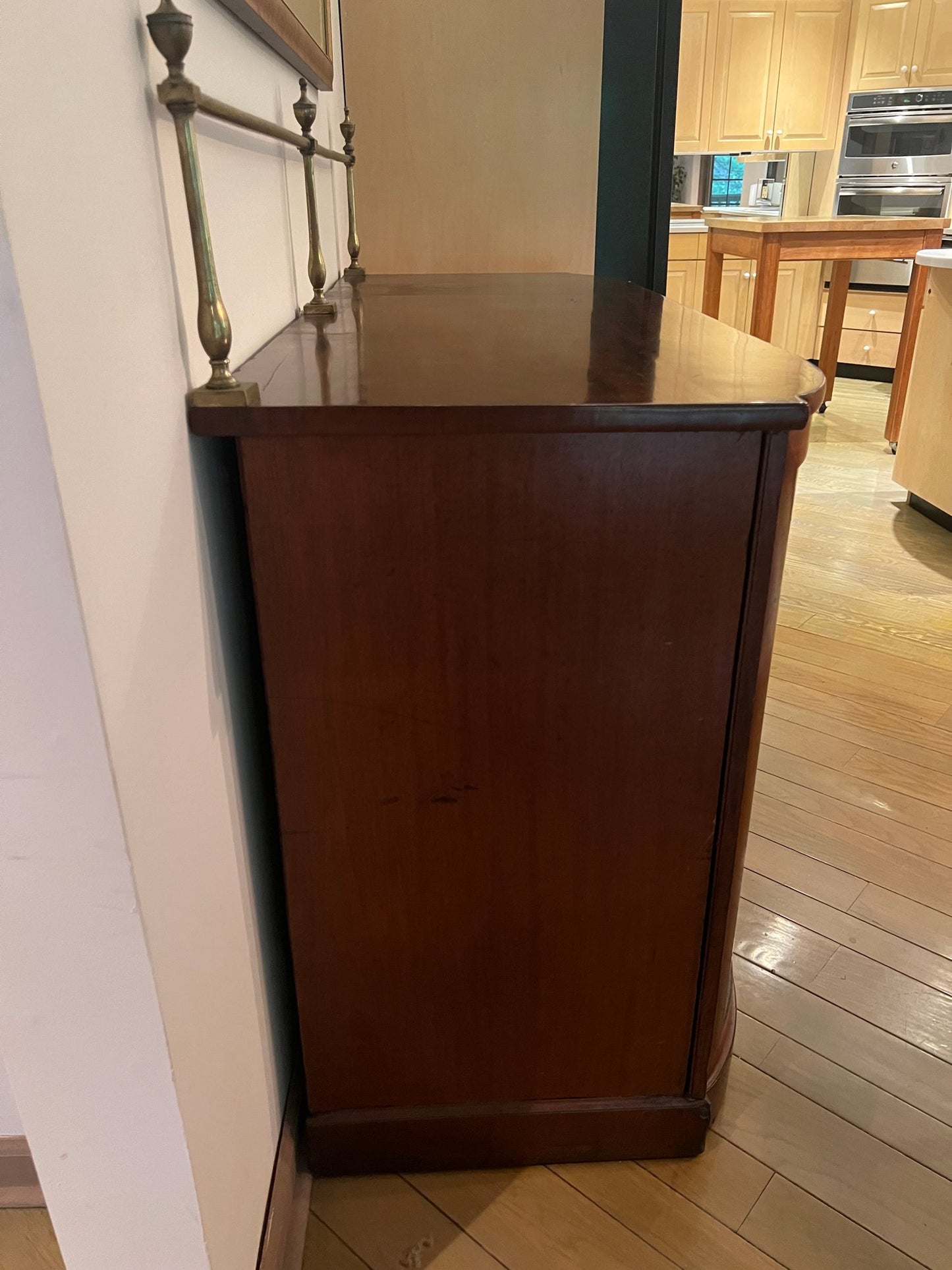 Vintage Mahogany Sideboard with high brass gallery rail and recessed center cabinet