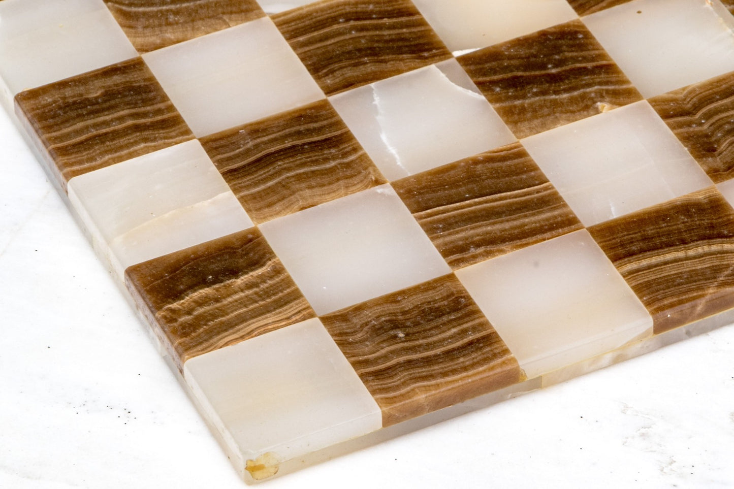 1980s Rare and Distinct Handcrafted Onyx and Marble Chess Set on Jacobean Style Wooden Frame