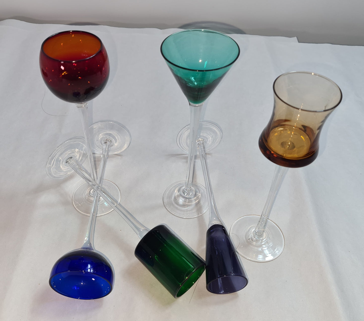 Italian Style Cordial Glasses, 1980s, Set of 5, 7" tall with lacquered tray