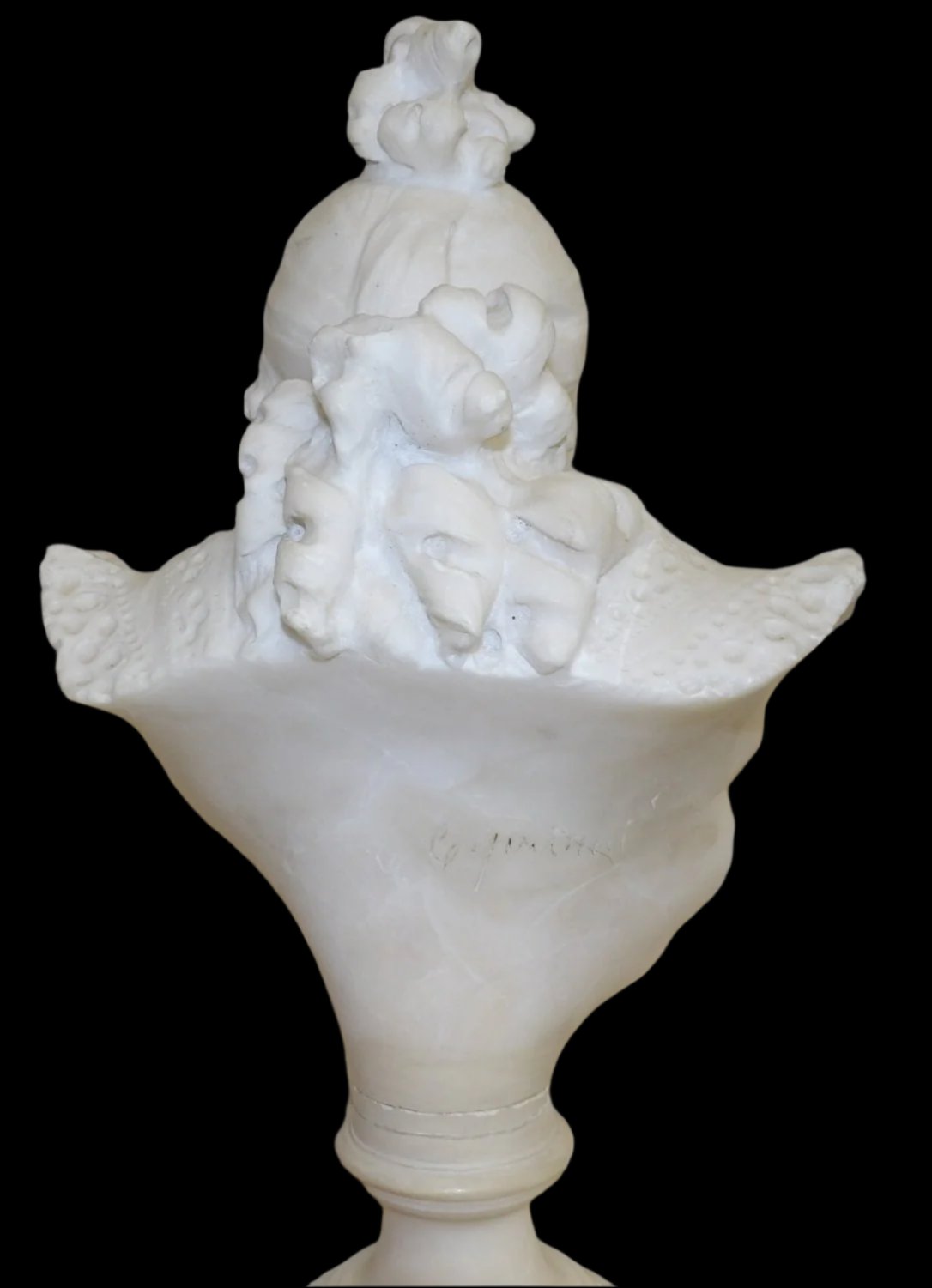 Italian Carved Marble Bust Of Woman With Necklace And Lace Signed Cifarelli