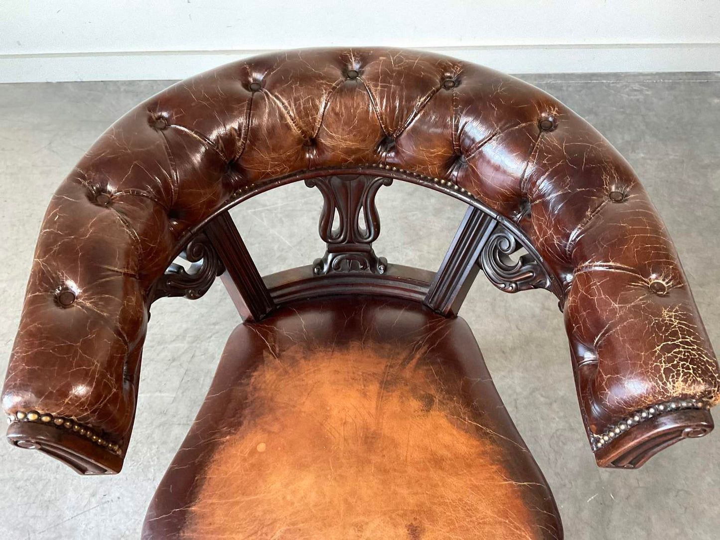 Antique Victorian Leather & Mahogany Library Chair