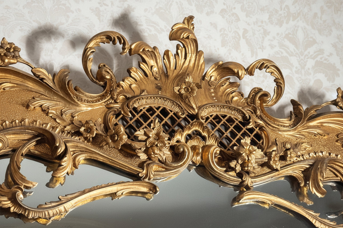 Monumental English Late 1800 Rococo /Chippendale Revival  Carved Giltwood Overmantle Mirror with Ho-Ho Birds