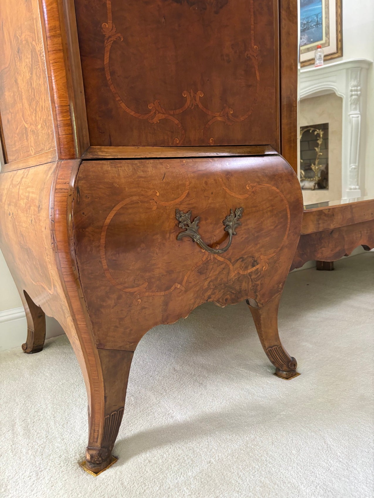 Late 19th Century Italian Bombe Form Inlaid Walnut Wardrobe Cabinet
