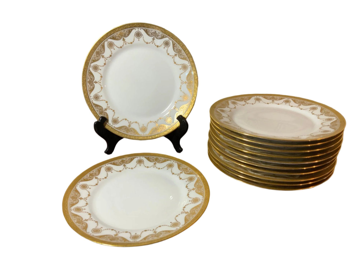 Stunning Set Of Twelve Guerin Limoges Gold Trimmed Plates