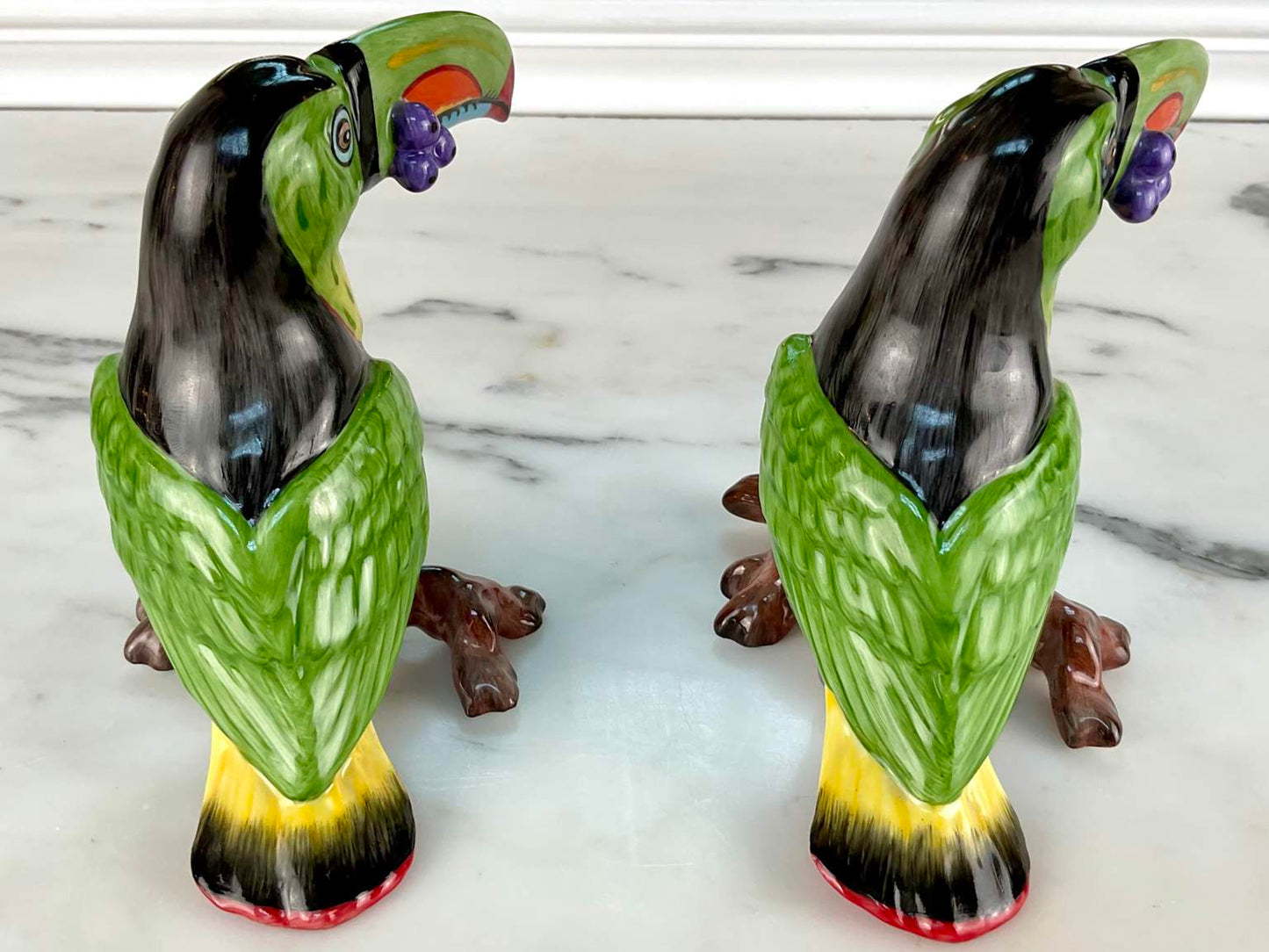 Rare Pair of Lynn Chase for Hollohaza Porcelain Toucan Figurines