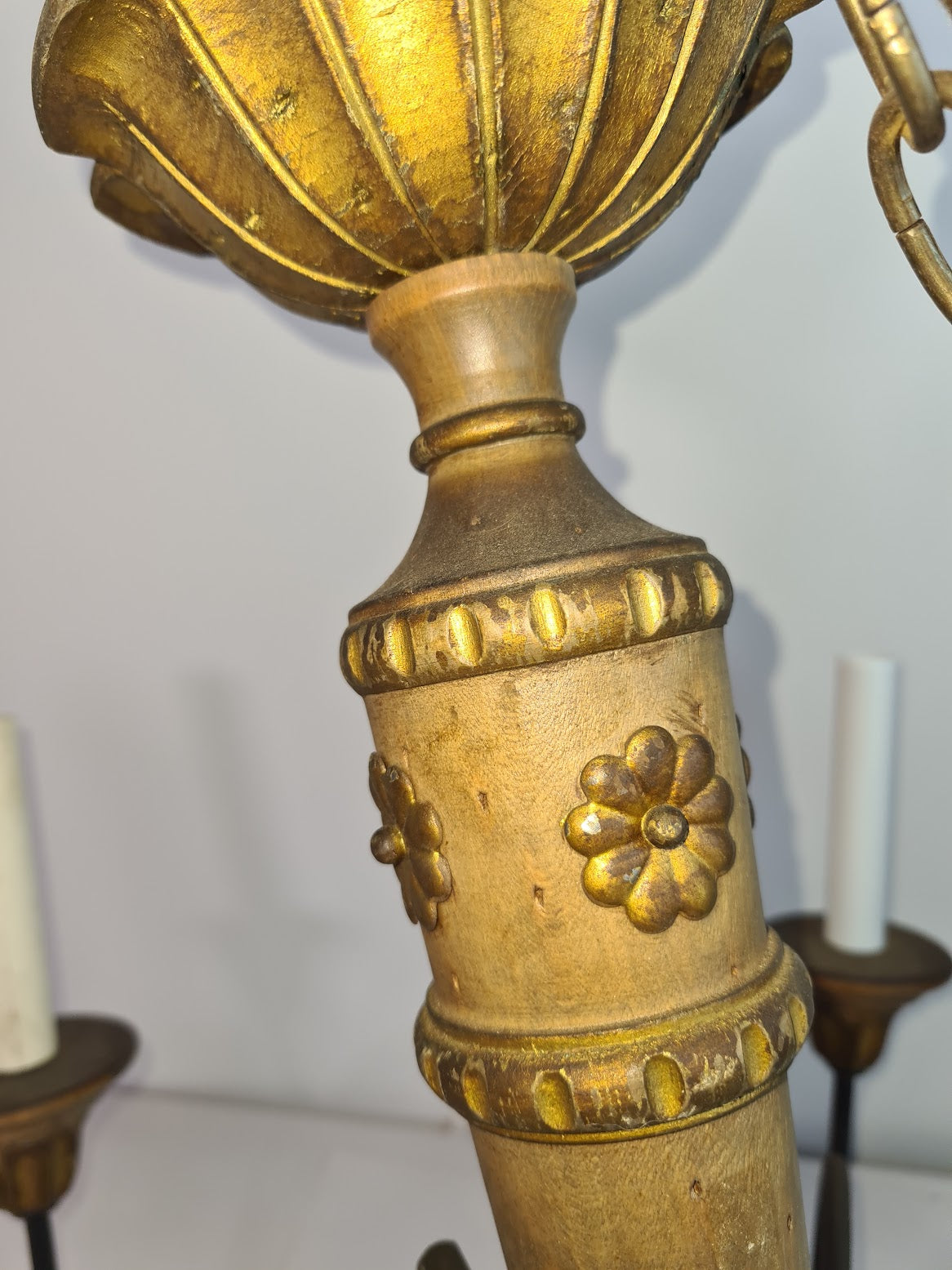 Rustic Beautifully Carved Wooden Candle Style Chandelier
