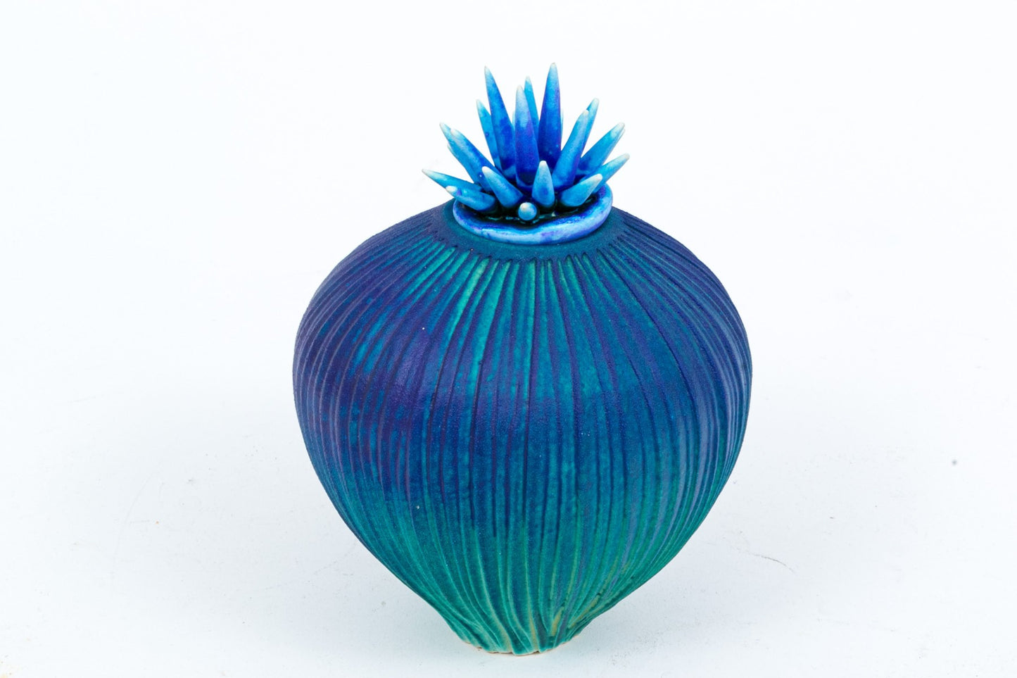 Natalie Blake (American, 20th C.) Artisanal Glazed Ceramic Vase With Spiked Lid