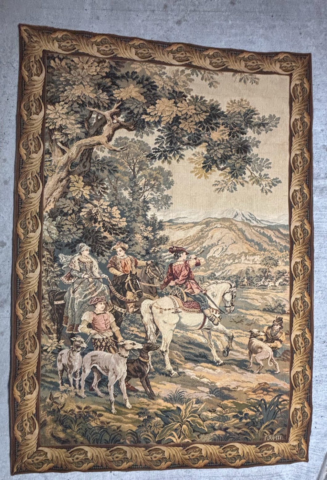 French Point de Loiselles Hunting Tapestry After Cesare Detti, circa 1970-80
