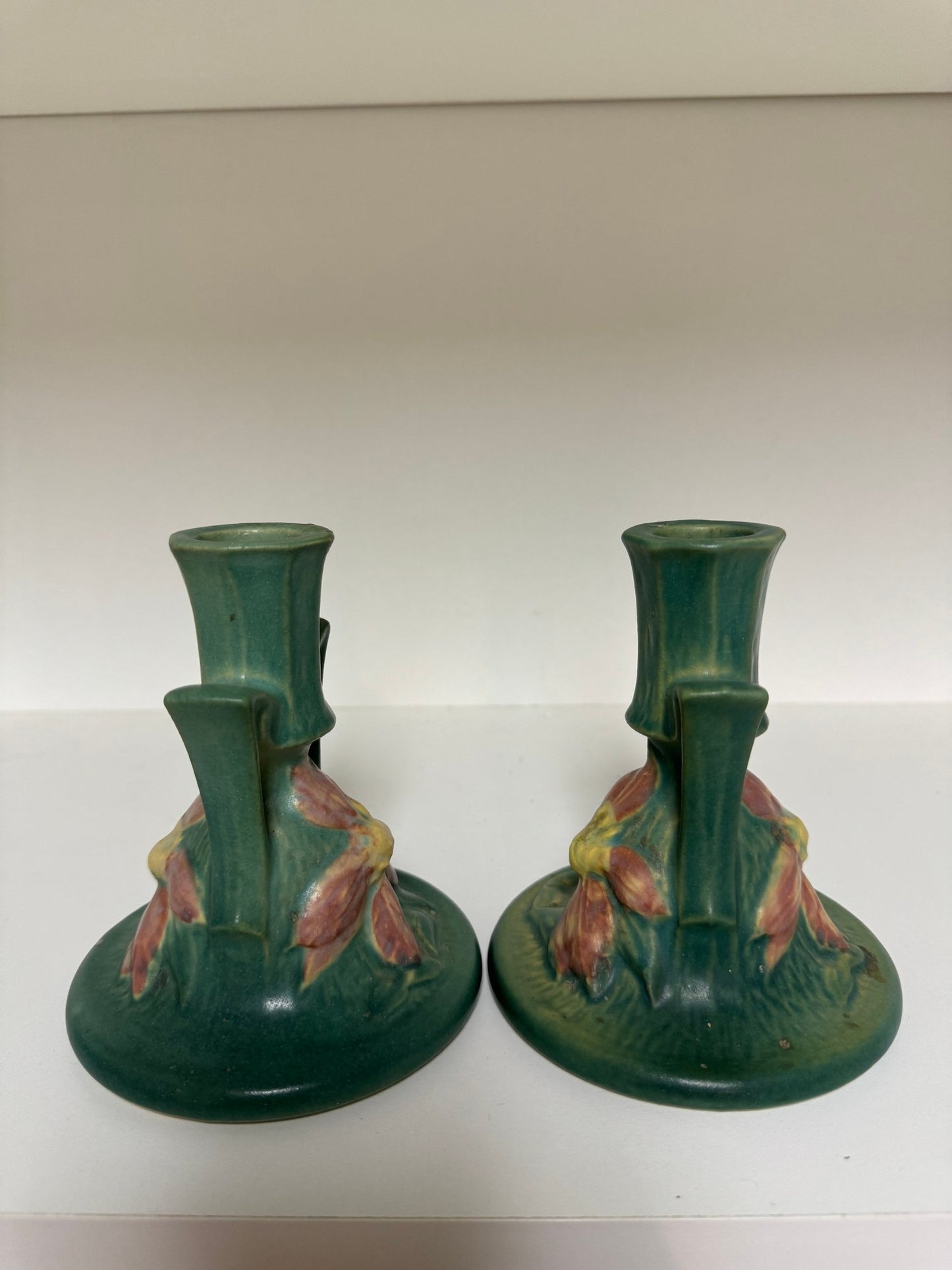 Pair Of Roseville Clematis Candleholders