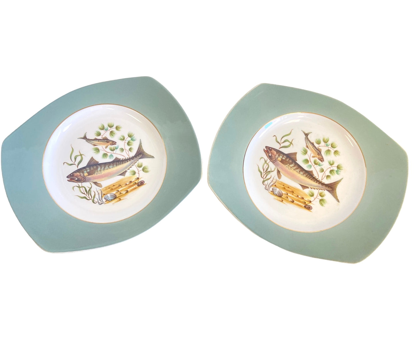 Mid Century Figgjo Flint Norwegian Fish Platter And Eight Plates