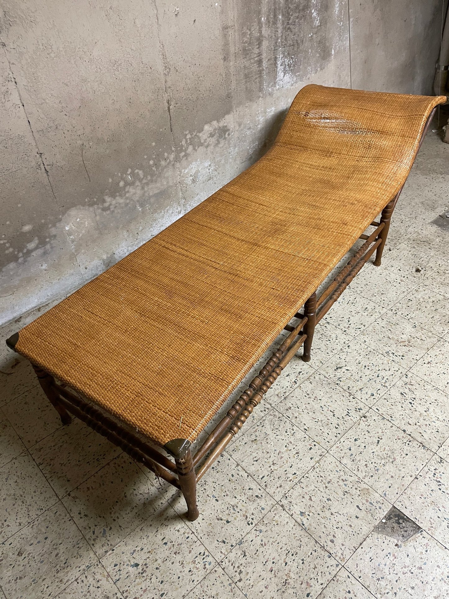 Vintage Wood And Wicker Chaise By Heywood Wakefield