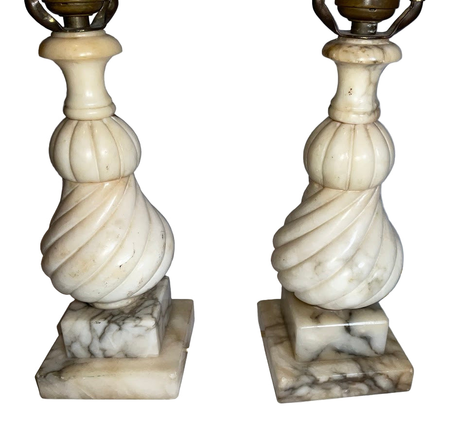 Beautiful Pair of Vintage Italian Hand Carved Alabaster Table Lamps
