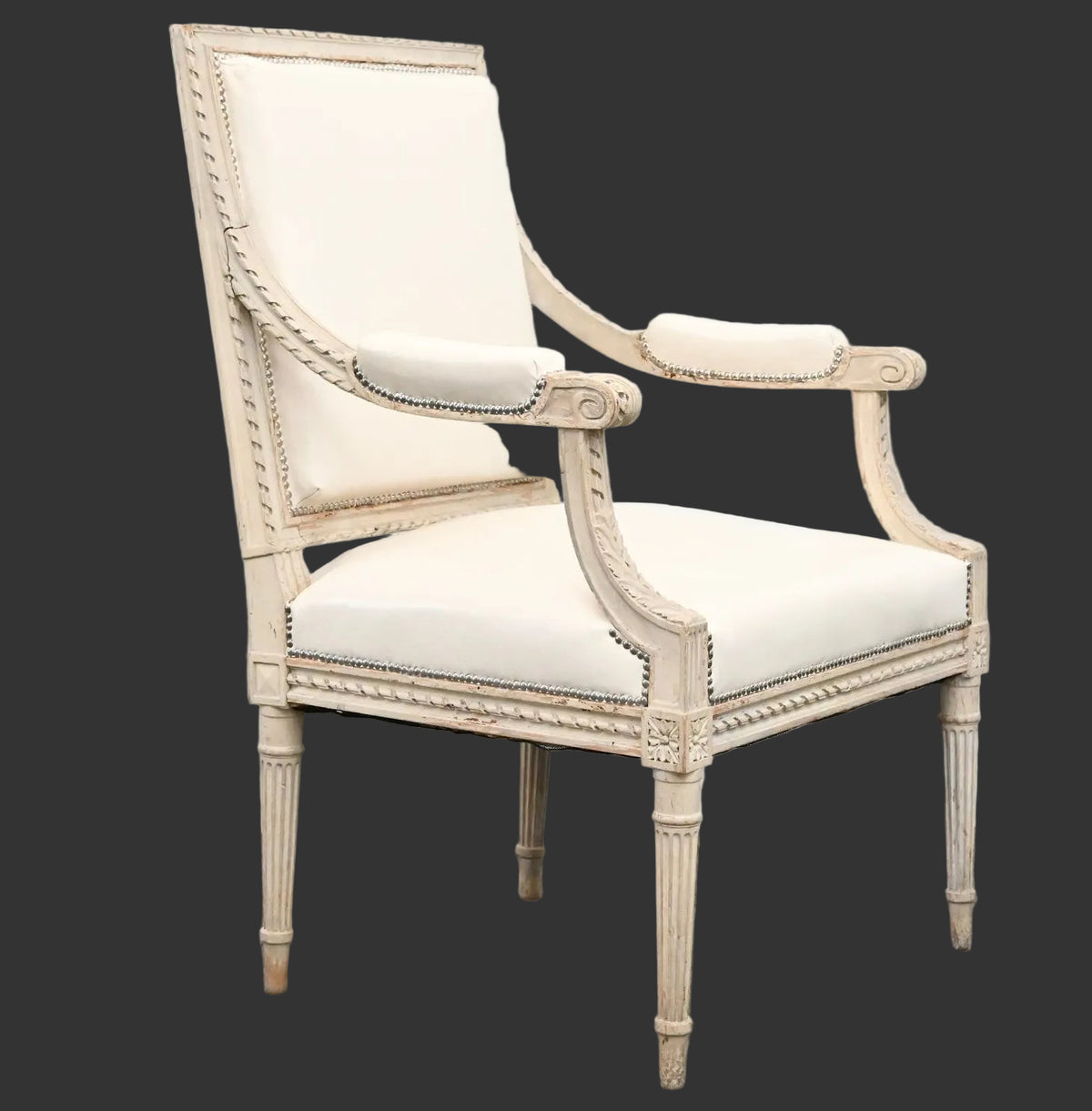 White Leather Covered Swedish Side Chair