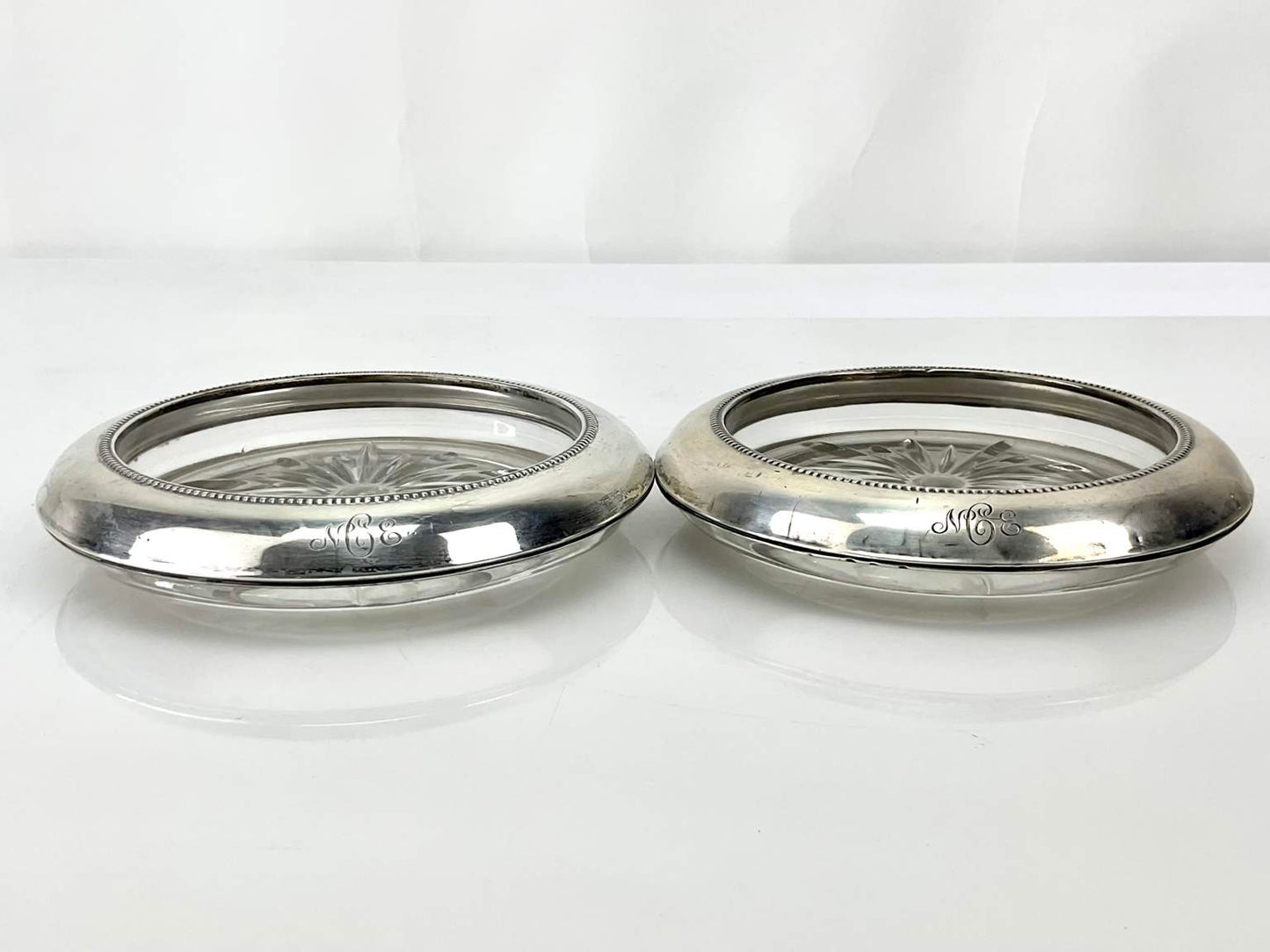 Vintage Frank M Whiting Sterling Silver & Crystal Wine Coasters